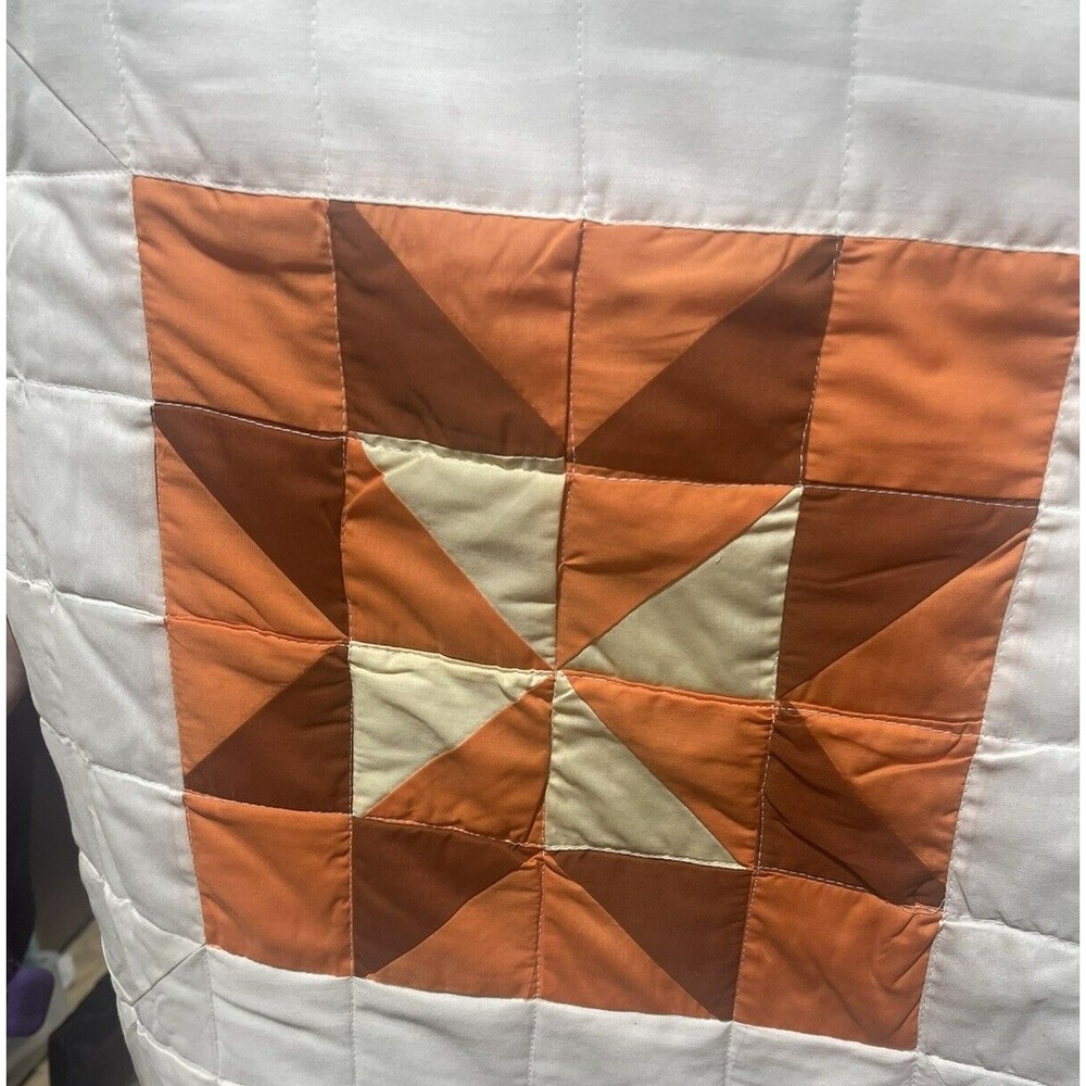 Handmade 63ich wide by 73inch long  Size orange  Block Star Pattern Quilt